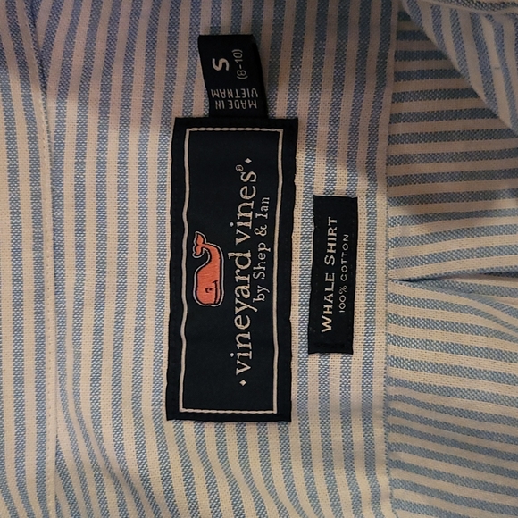 Boy's Vineyard Vines Blue Striped Whale Polo Button Up Shirt Medium - Picture 4 of 4